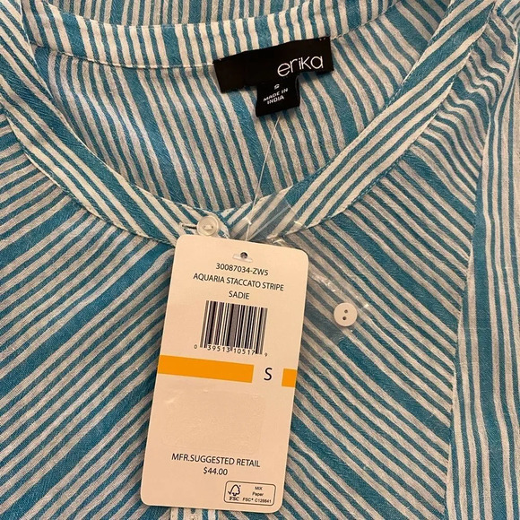 Erika Aquaria Staccato Turquoise Striped Blouse - Picture 7 of 8